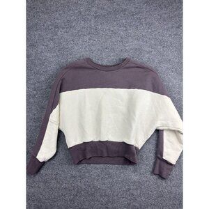 Beyond Yoga Sweater Womens Small Purple Cream Cropped Pullover Color Block USA